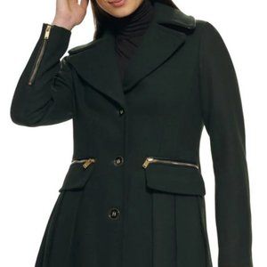 Guess Women's Wool Blend Pleated Peacoat Black Small